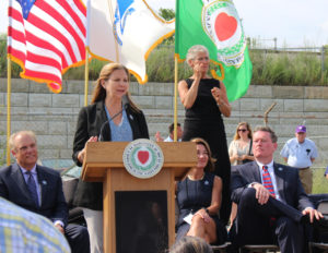 Long-time baseball park designer and Worcester Women's Leadership Conference keynote speaker, Janet Marie Smith, joined in the celebration Thursday lat will soon be Polar Park in the Canal District. / PHOTO BY EMILY GOWDEY-BACKUS