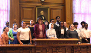 The 2019 WYLI graduating class poses with Mr. Murray, Ms. Castiel, and WYLI Coordinator, Walter Jovel, at their graduation ceremony on Aug. 9. Photo by Dominique Goyette-Connerty.