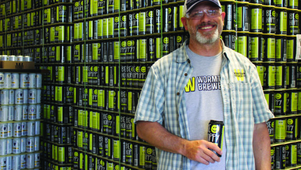 Dave Fields, Wormtown Brewery Co. partner, at the company’s Shrewsbury Street brewing facility. In the first six months of 2019, Wormtown launched two new beers while embarking on a two-part, locally-based marketing campaign. / PHOTO BY EMILY GOWDEY-BACKUS