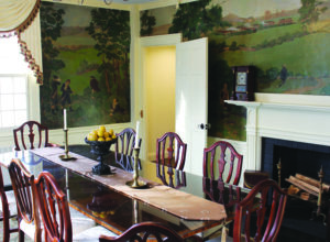 An interior room of the Stearns Tavern has been renovated to feature the 1920s-era mural depicting a battle of the American Revolution. The room can be utilized for conferences or other larger gatherings.