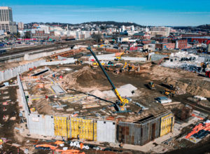 Construction on Polar Park continues in this January 2020 photo as the diamond-shaped ballpark comes into view. / PHOTO COURTESY WOO SOX